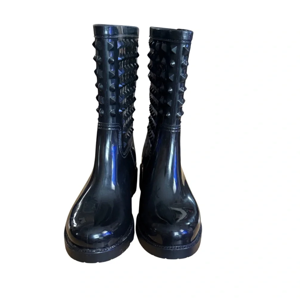 DÄV Studded Black‎ Waterproof Rain Boots | Goth Punk Lug Sole Size 9